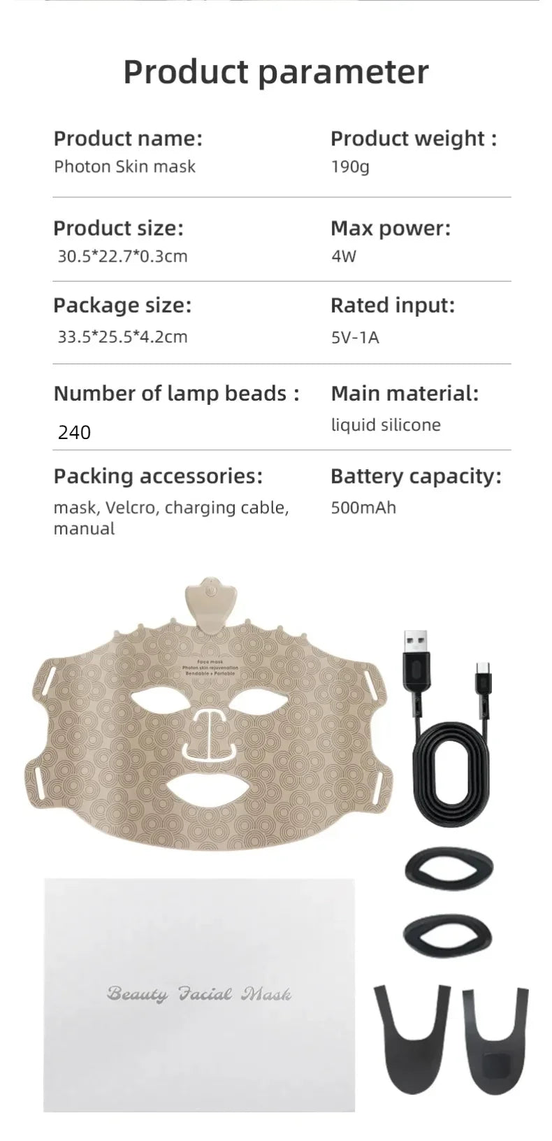 Led Facial Mask Light Therapy 7 Colors Silicone Mask Full Face 240 Lamp Beads Wirelessly Red Light Therapy Photon Mask