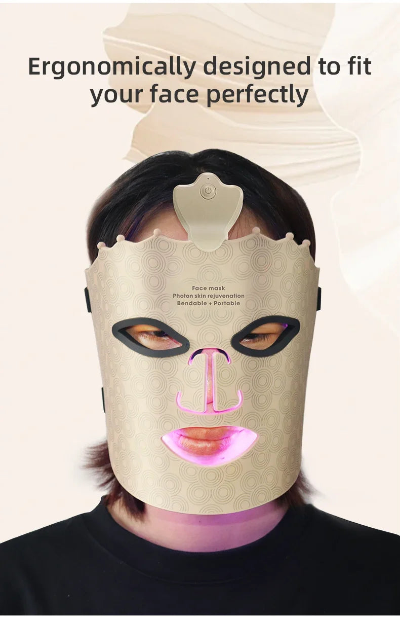 Led Facial Mask Light Therapy 7 Colors Silicone Mask Full Face 240 Lamp Beads Wirelessly Red Light Therapy Photon Mask