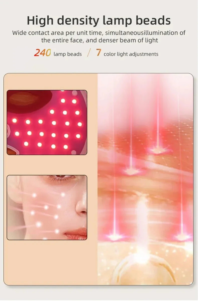 Led Facial Mask Light Therapy 7 Colors Silicone Mask Full Face 240 Lamp Beads Wirelessly Red Light Therapy Photon Mask