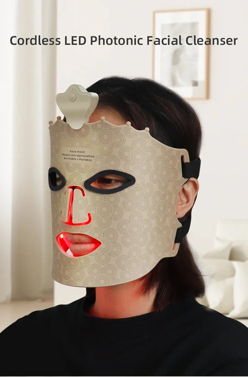 Led Facial Mask Light Therapy 7 Colors Silicone Mask Full Face 240 Lamp Beads Wirelessly Red Light Therapy Photon Mask