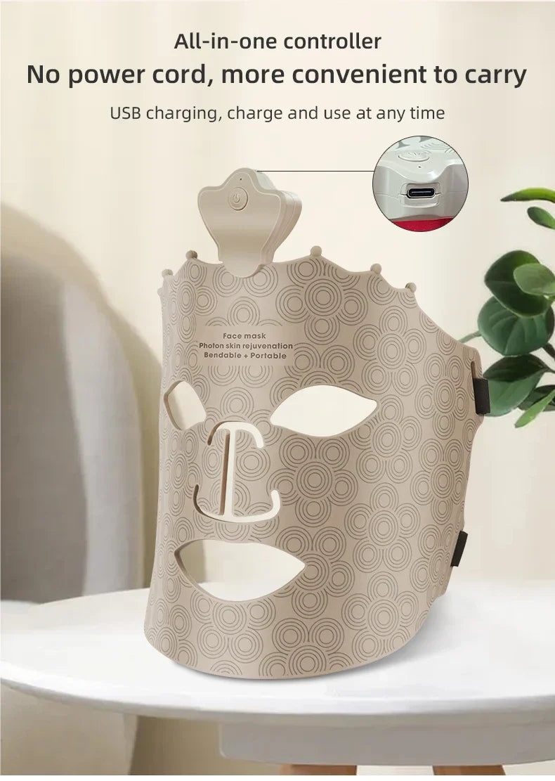 Led Facial Mask Light Therapy 7 Colors Silicone Mask Full Face 240 Lamp Beads Wirelessly Red Light Therapy Photon Mask