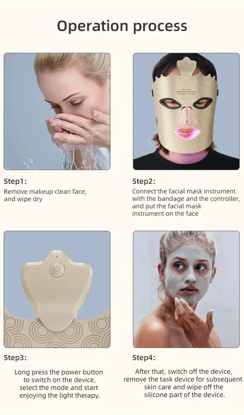 Led Facial Mask Light Therapy 7 Colors Silicone Mask Full Face 240 Lamp Beads Wirelessly Red Light Therapy Photon Mask