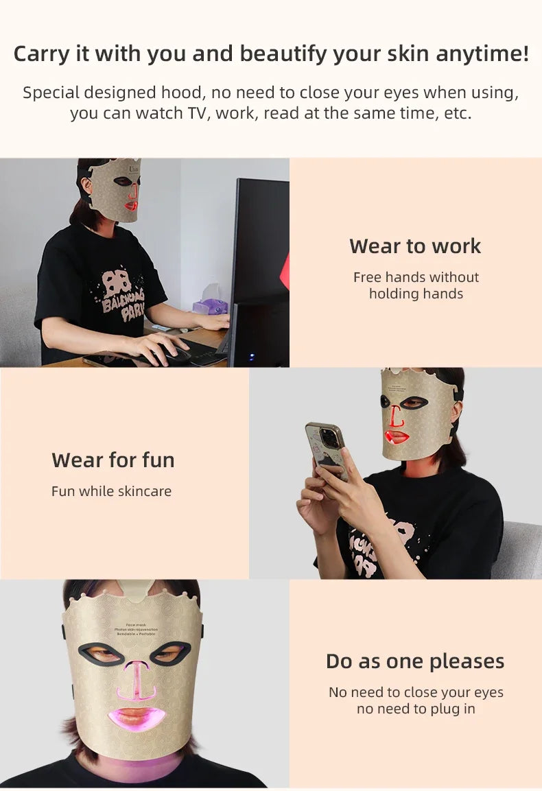 Led Facial Mask Light Therapy 7 Colors Silicone Mask Full Face 240 Lamp Beads Wirelessly Red Light Therapy Photon Mask